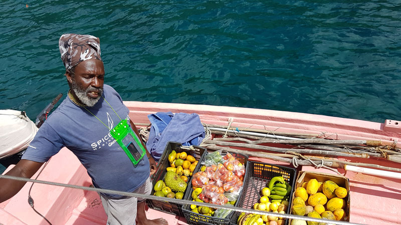 Früchte und Gemüse werden ans Boot geliefert