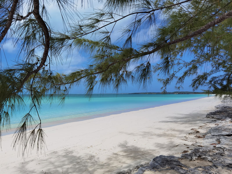 endloser und unberührter Strand in der Old Bight auf Cat Island in den Bahamas